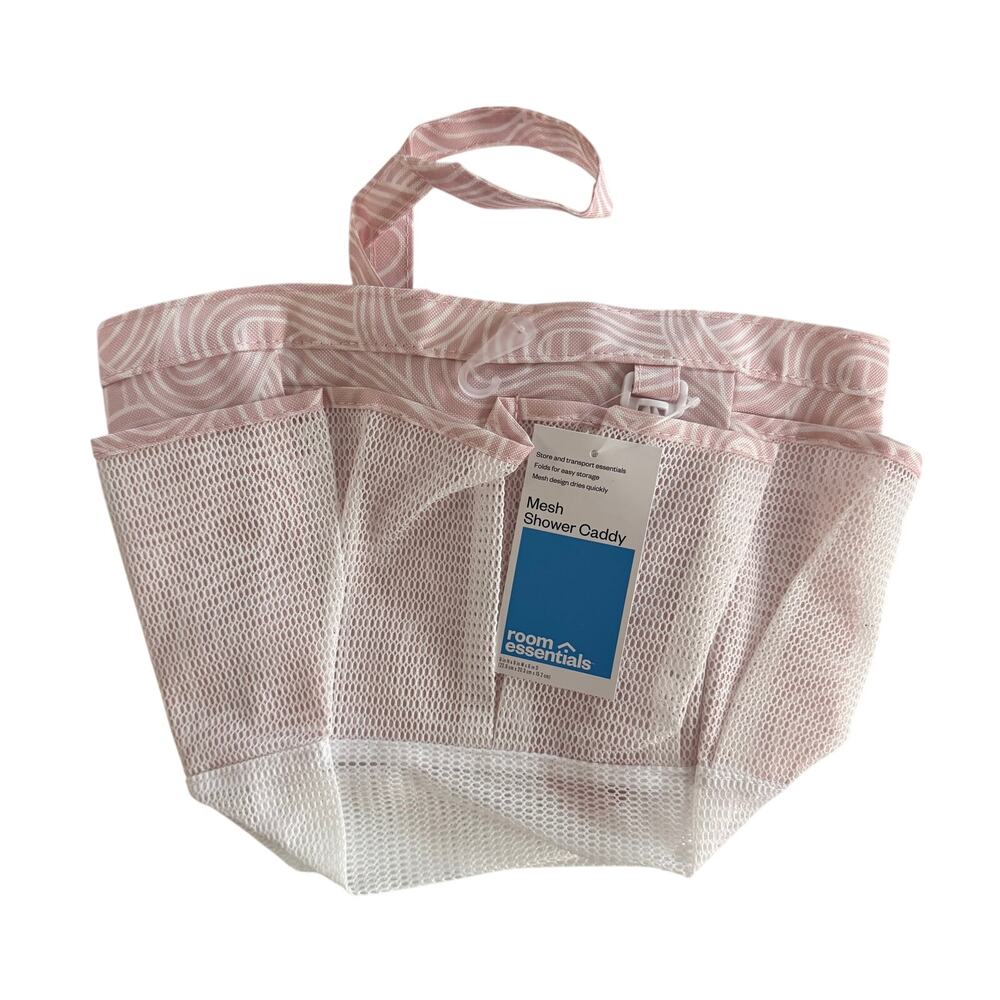 Room Essentials Pink White Mesh Shower Caddy Tote Bag NEW